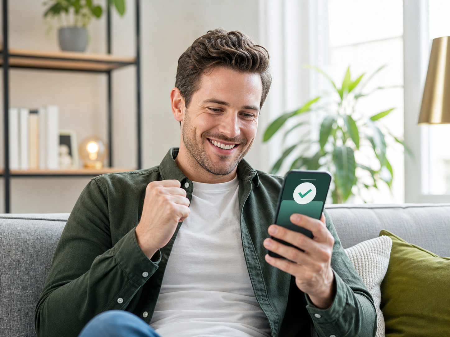 Western customer receiving approval notification on phone